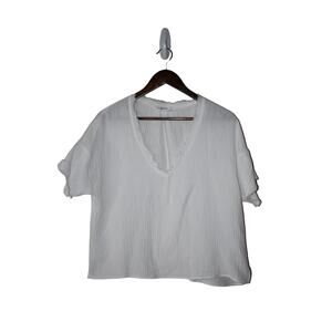 Carly Jean LA 100% Cotton White V Neck Top Size S